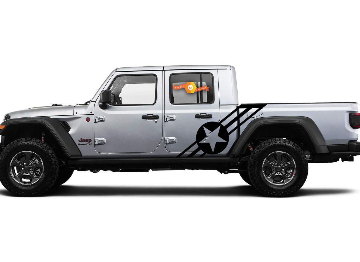 Par de pegatinas de estrellas de Jeep Gladiator para puertas laterales, diseño de rayas del ejército azul marino de EE. UU., kit de rayas gráficas de vinilo para 2020-2021 para ambos lados
