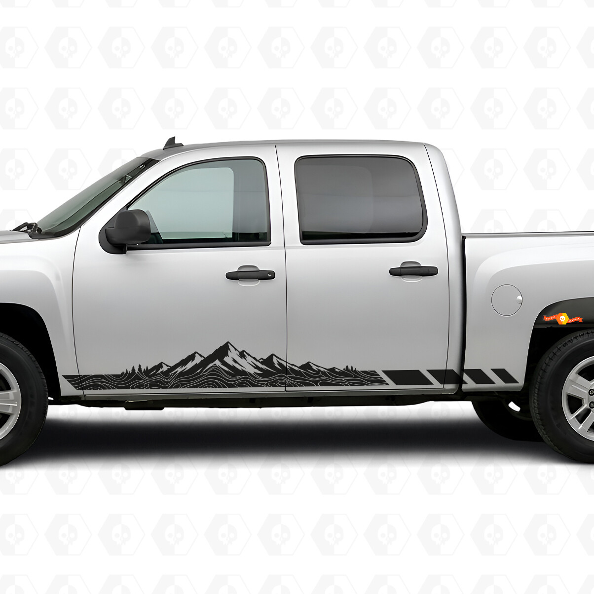 Tiras de vinilo con relieve de montaña para puerta y panel del estribo para Chevrolet Silverado 1500 GMT900 2007-2013