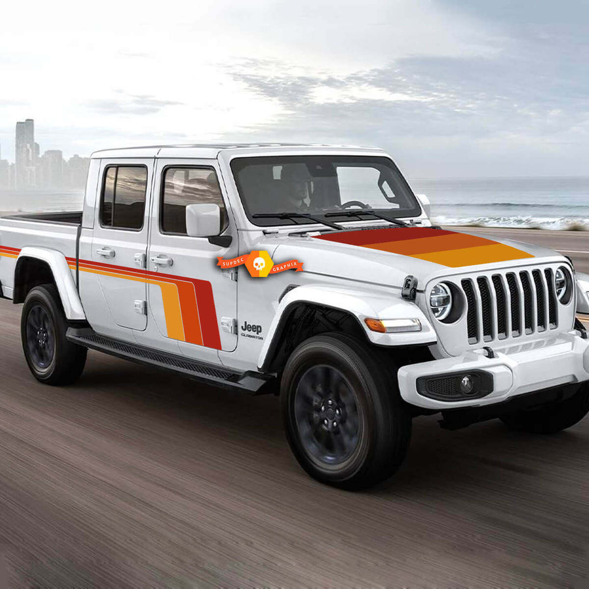 Kit de vinilo con franjas laterales y capó de estilo retro para Jeep Gladiator