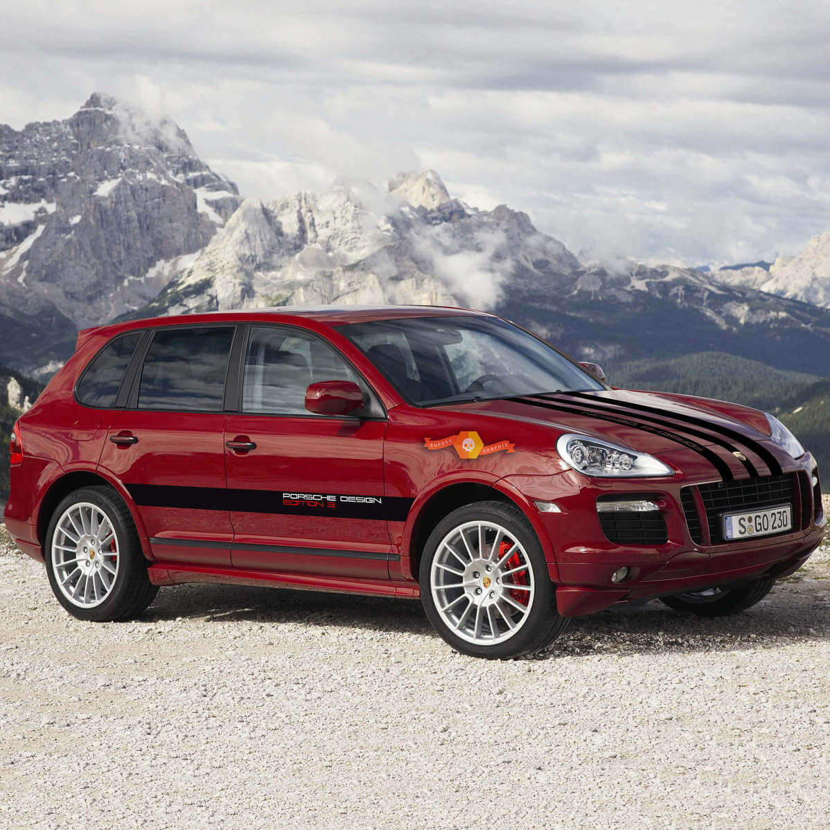 Kit de pegatinas de vinilo con franjas para capó y laterales Porsche Design Edition para Porsche Cayenne