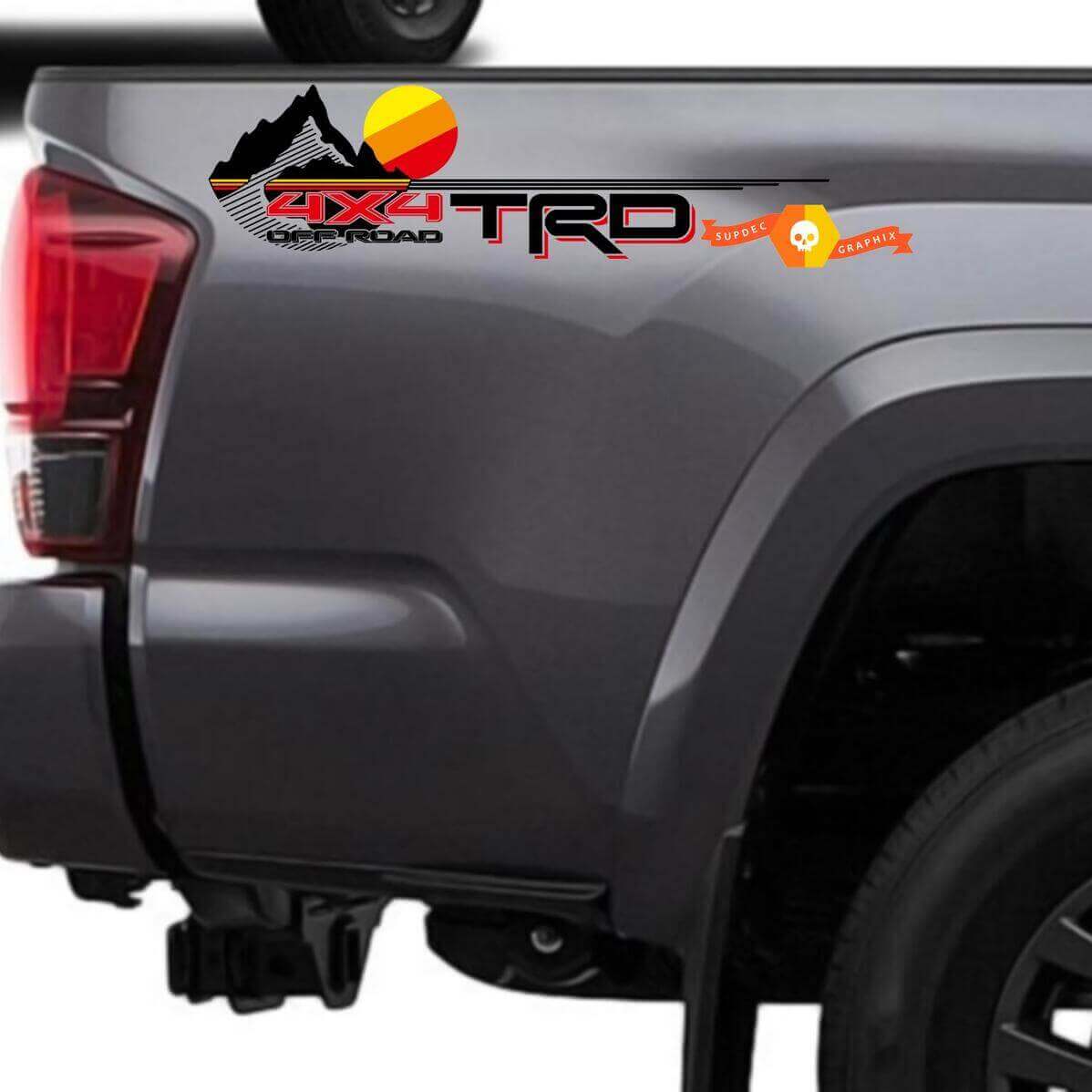 Calcomanías Laterales Traseras de Vinilo Estilo Atardecer en la Montaña TRD para Toyota Tacoma Tundra 4Runner