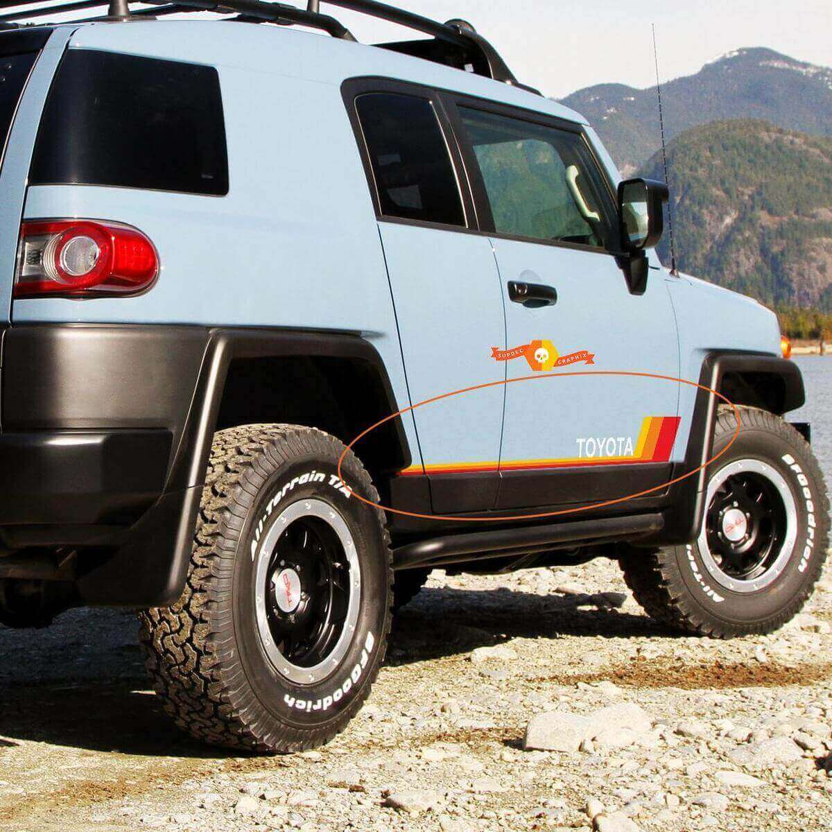 Kit de calcomanías de vinilo con franjas retro para panel lateral y estribo para Toyota FJ Cruiser