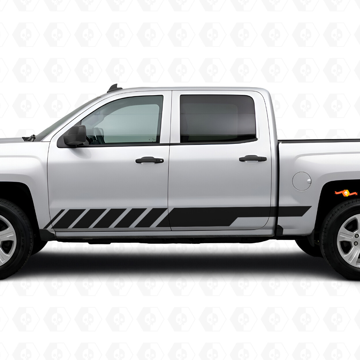 Vinilos en franjas inclinadas para puerta de competición y panel estribo para Chevrolet Silverado 1500 K2XX 2014-2019