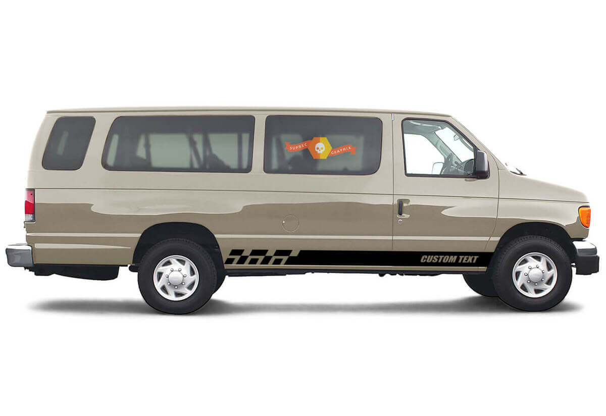 2x lado Ford E-Series chasis vinilo rayas cuerpo calcomanía vinilo gráficos pegatina texto personalizado estilo 4
