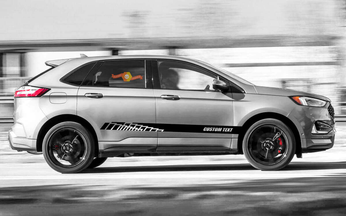 2x lateral Musclecar Edge vinilo rayas cuerpo calcomanía vinilo gráficos pegatina texto personalizado estilo 3
