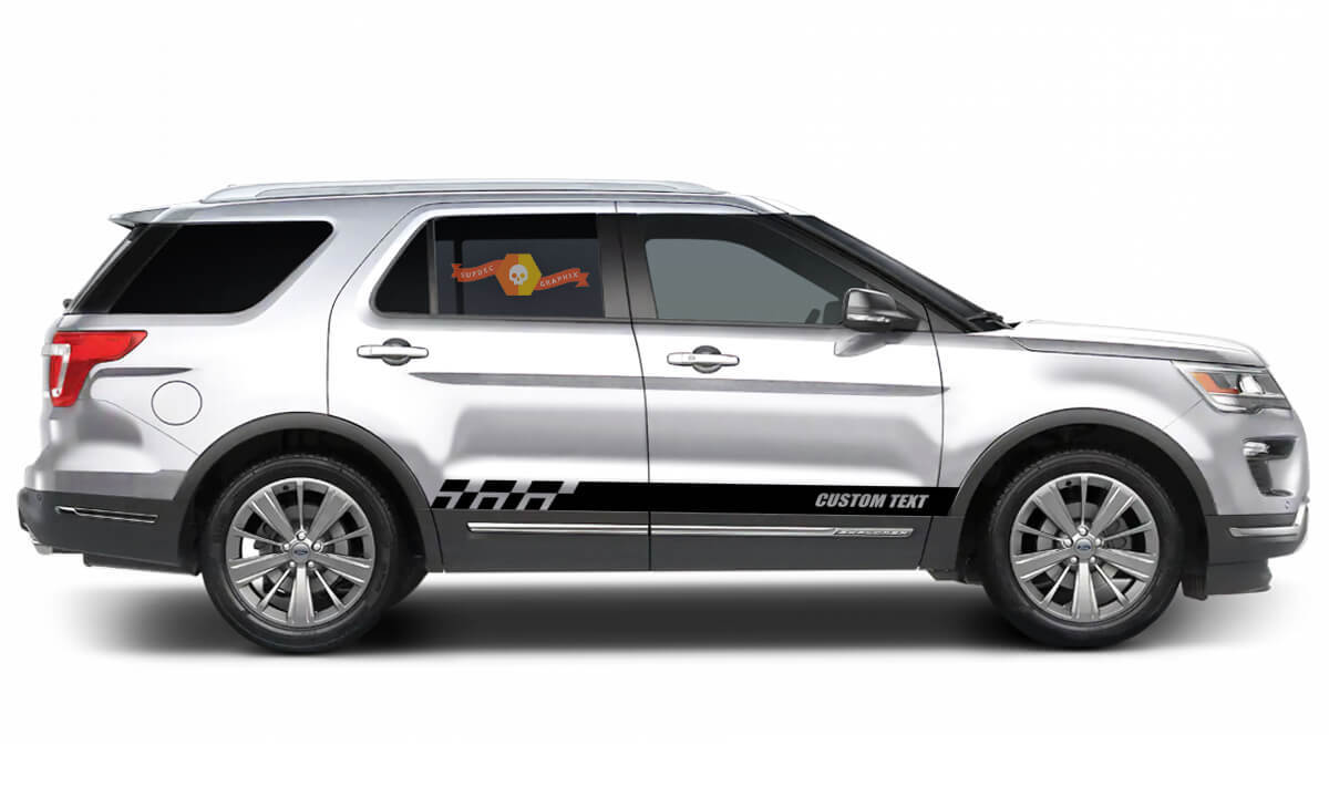 2x lado Ford Explorer vinilo rayas cuerpo calcomanía vinilo gráficos pegatina texto personalizado estilo 4
