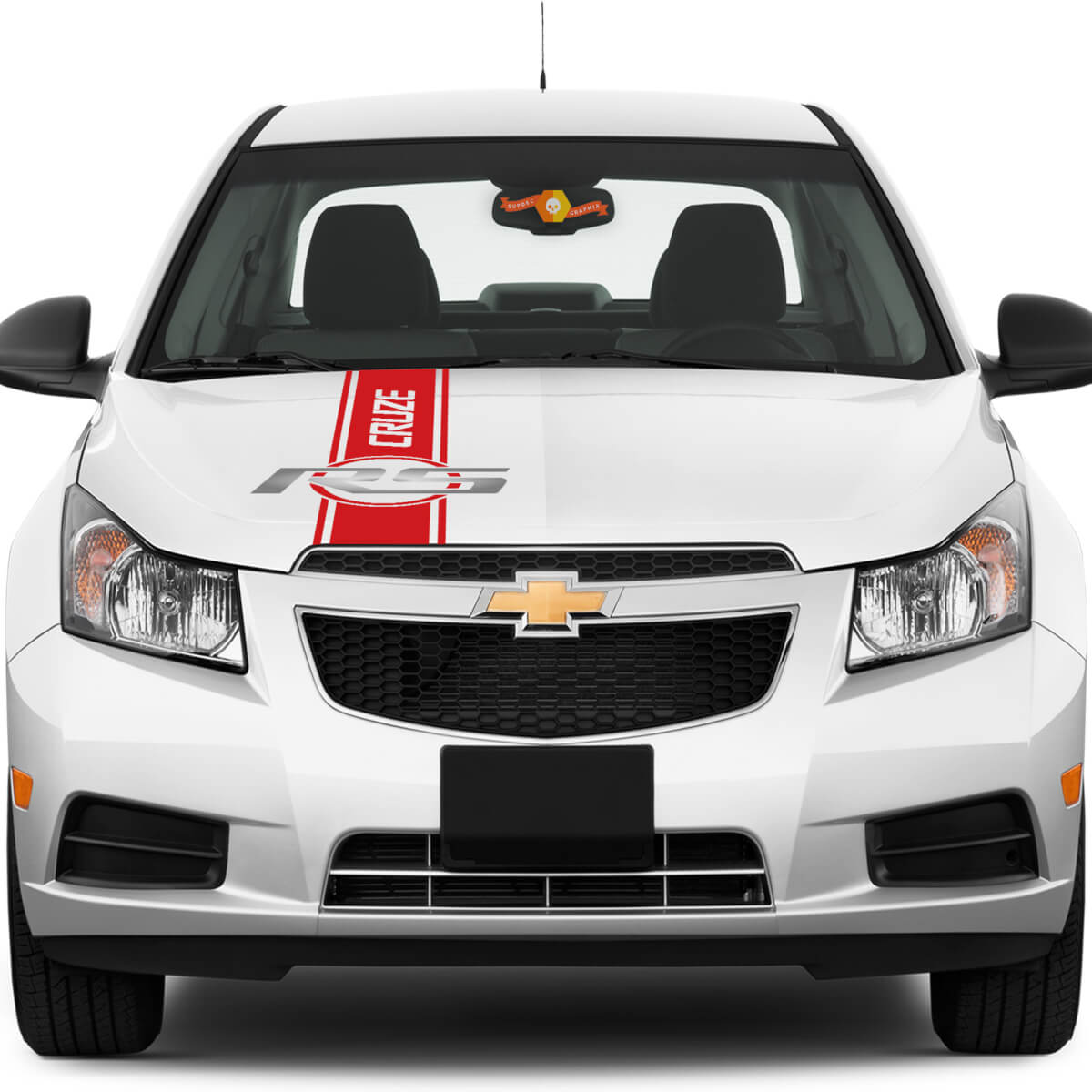 Chevrolet Chevy Cruze RS de 2 colores - Capucha con rayas Rally Racing Letras gráficas de Cruze
