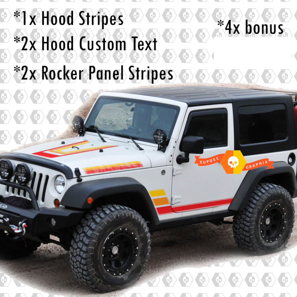 Retro Vintage Kit Hood Rocker Panel calcomanías pegatinas para Jeep Wrangler Rubicon Renegade JK 2 puertas
