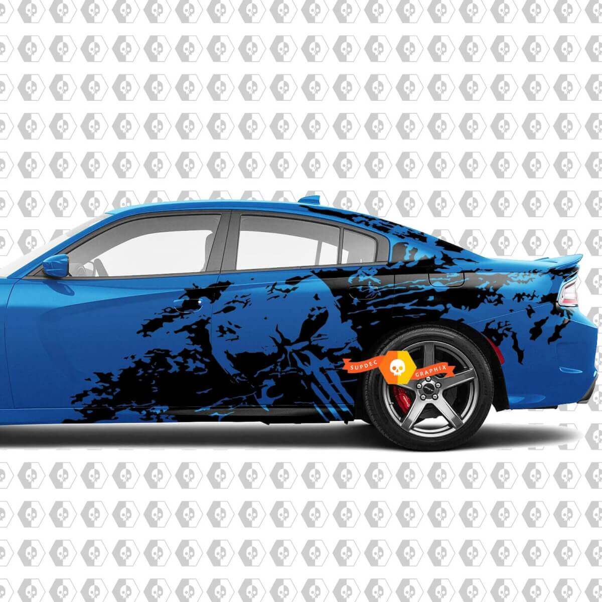 Juego de calcomanías de vinilo para capó y laterales con salpicaduras de barro y calavera Punisher para Dodge Challenger Charger