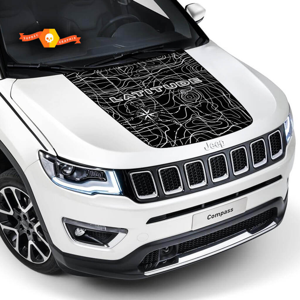 Vinilo adhesivo con mapa topográfico de latitud para capó Jeep Compass 2017-2020