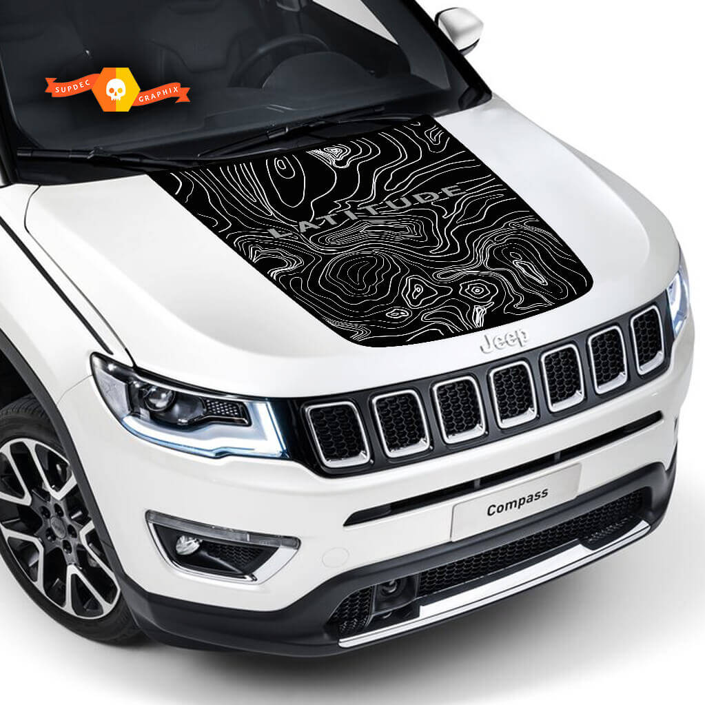 Gráficos de Calcomanía de Vinilo con Logotipo de Mapa Topográfico para Capó Jeep Compass Latitude