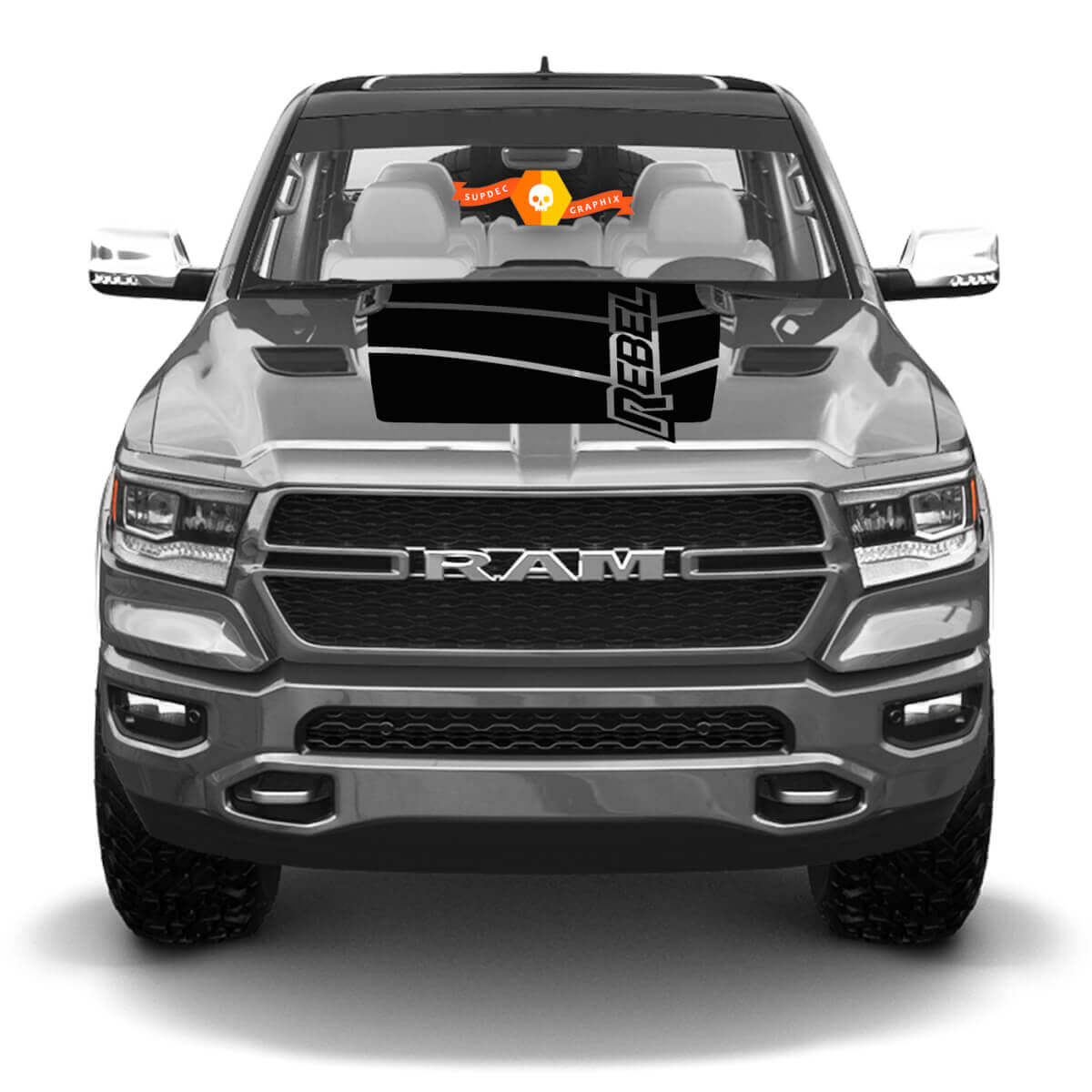Calcomanía de vinilo con franjas y letras Rebel para capó Dodge Ram Rebel