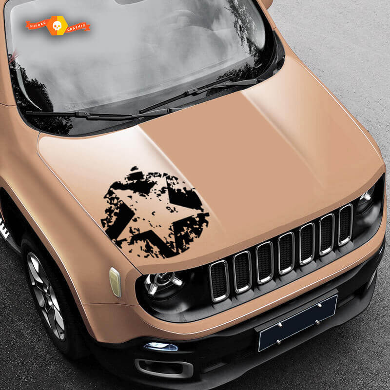 Calcomanía de vinilo desgastada con estrella del ejército para capó, estilo grunge, para Jeep Renegade