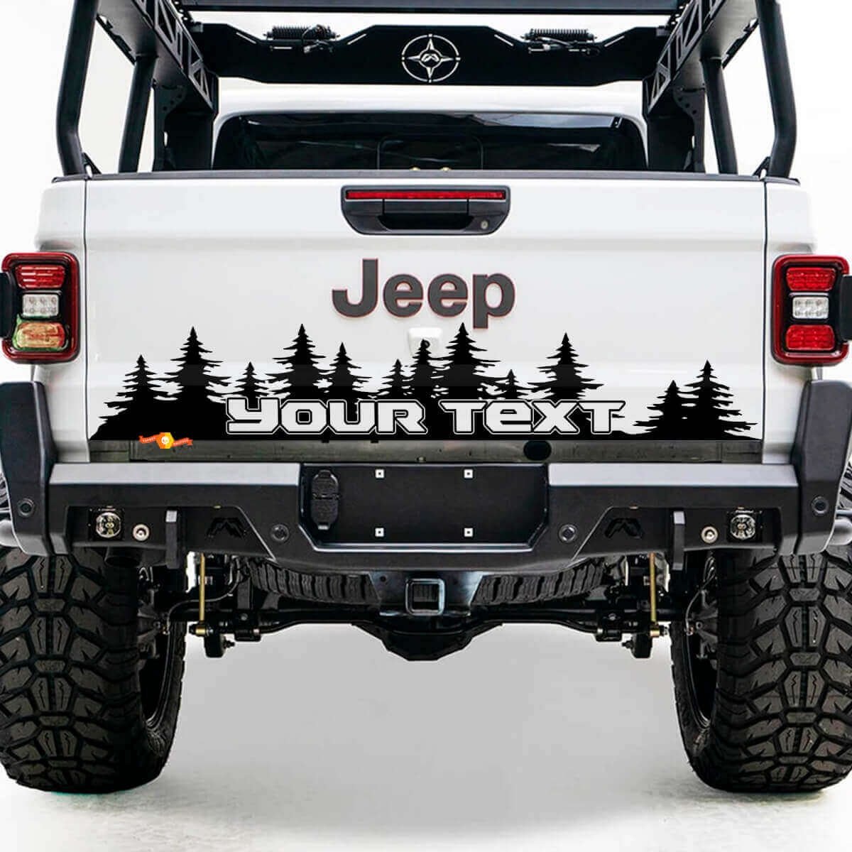 Vinilo adhesivo personalizado de árboles de pino para la puerta trasera del Jeep Gladiator
