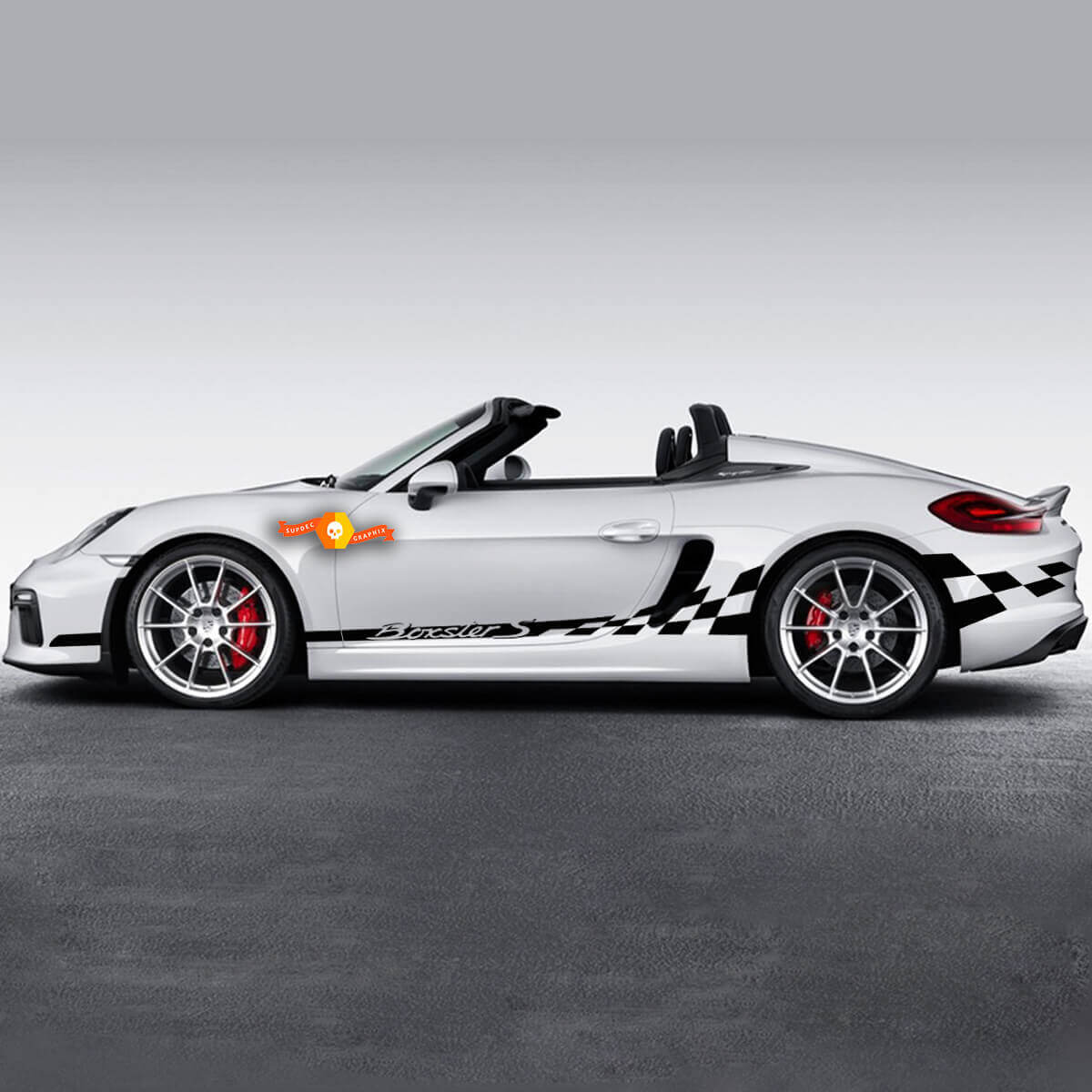 Kit de calcomanías de vinilo con rayas laterales de bandera a cuadros para Porsche Boxster S