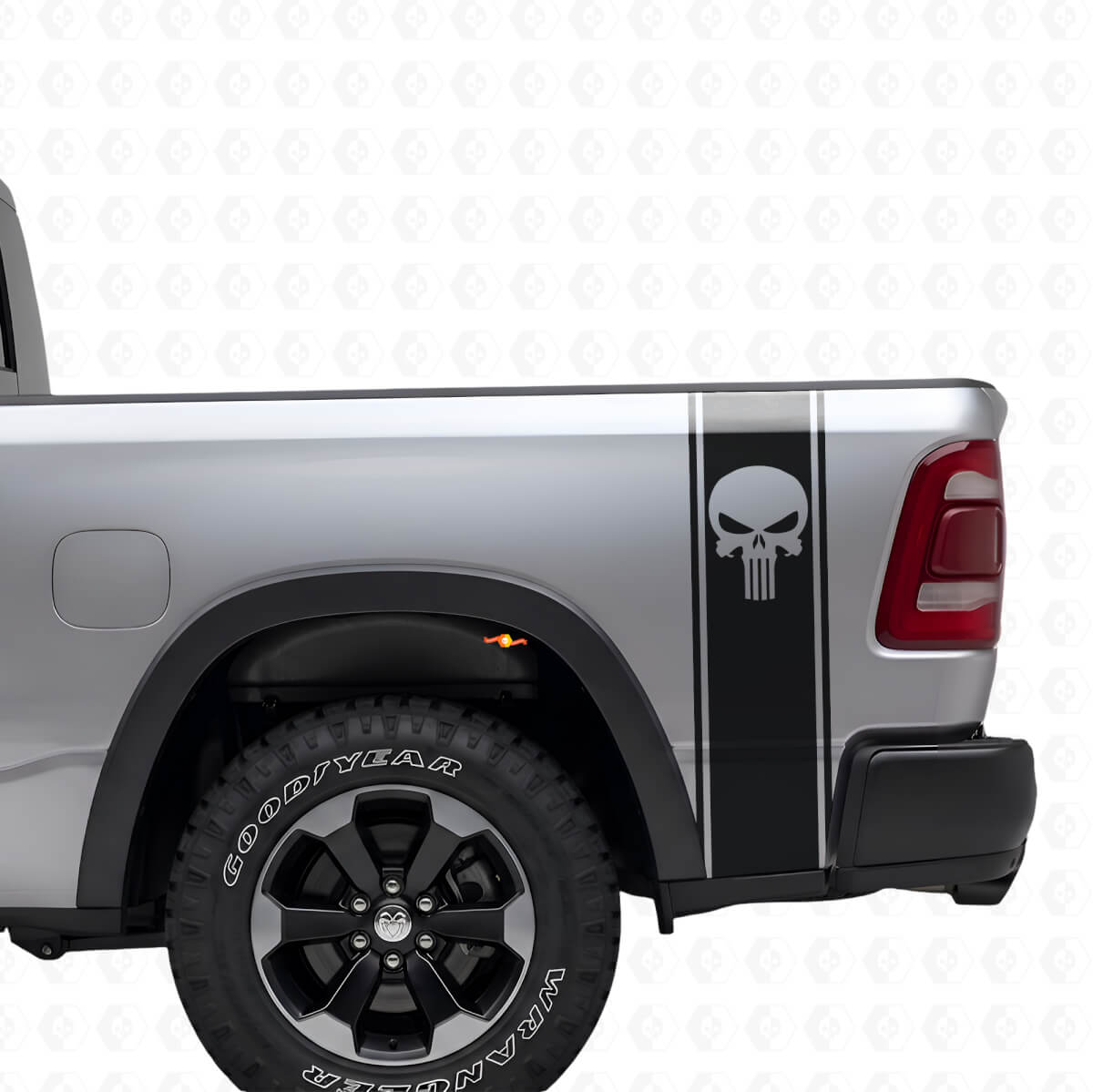 Kit de calcomanías de vinilo con franjas laterales y calavera Punisher para Dodge Ram