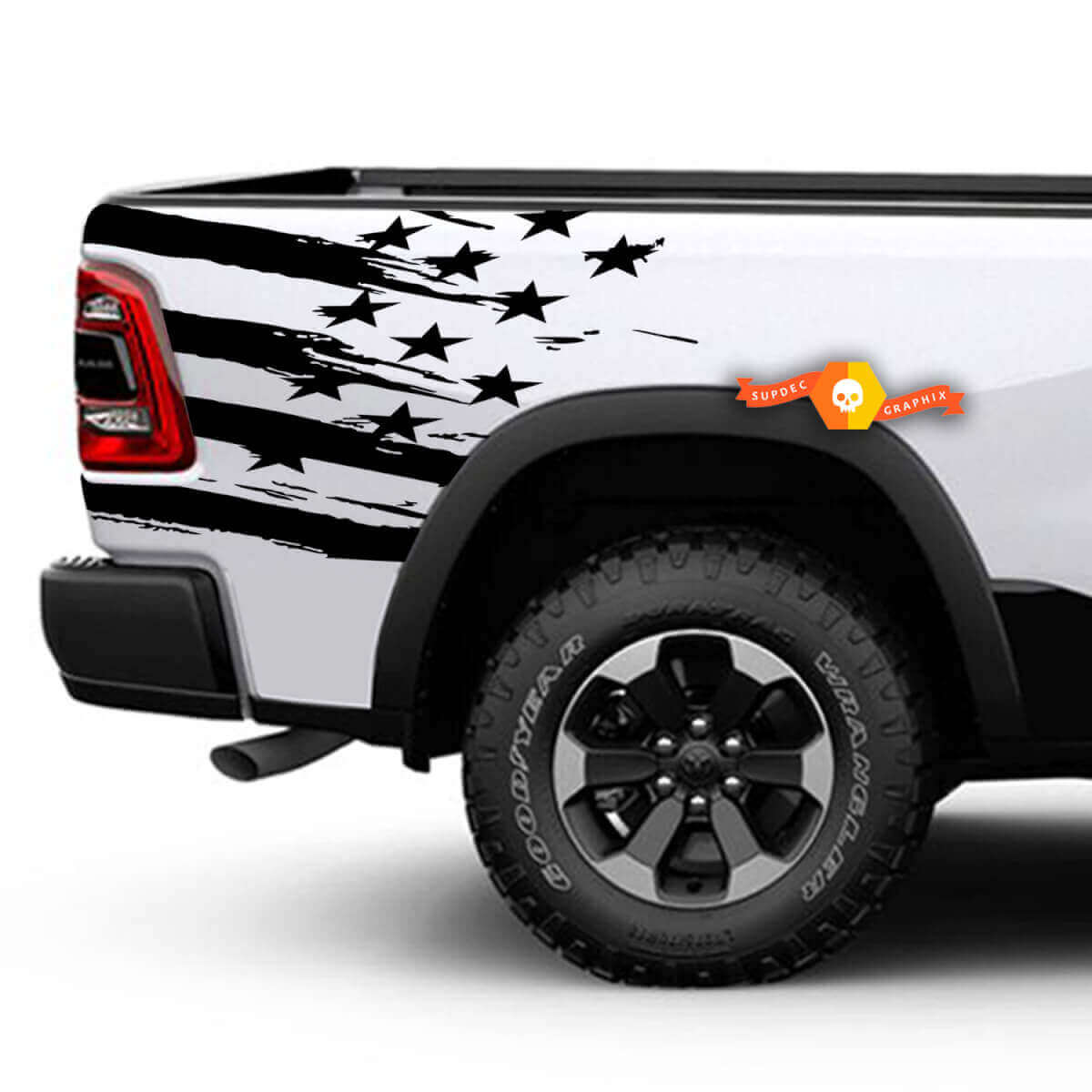 Kit de vinilo para lado trasero con bandera americana desgastada para Dodge Ram