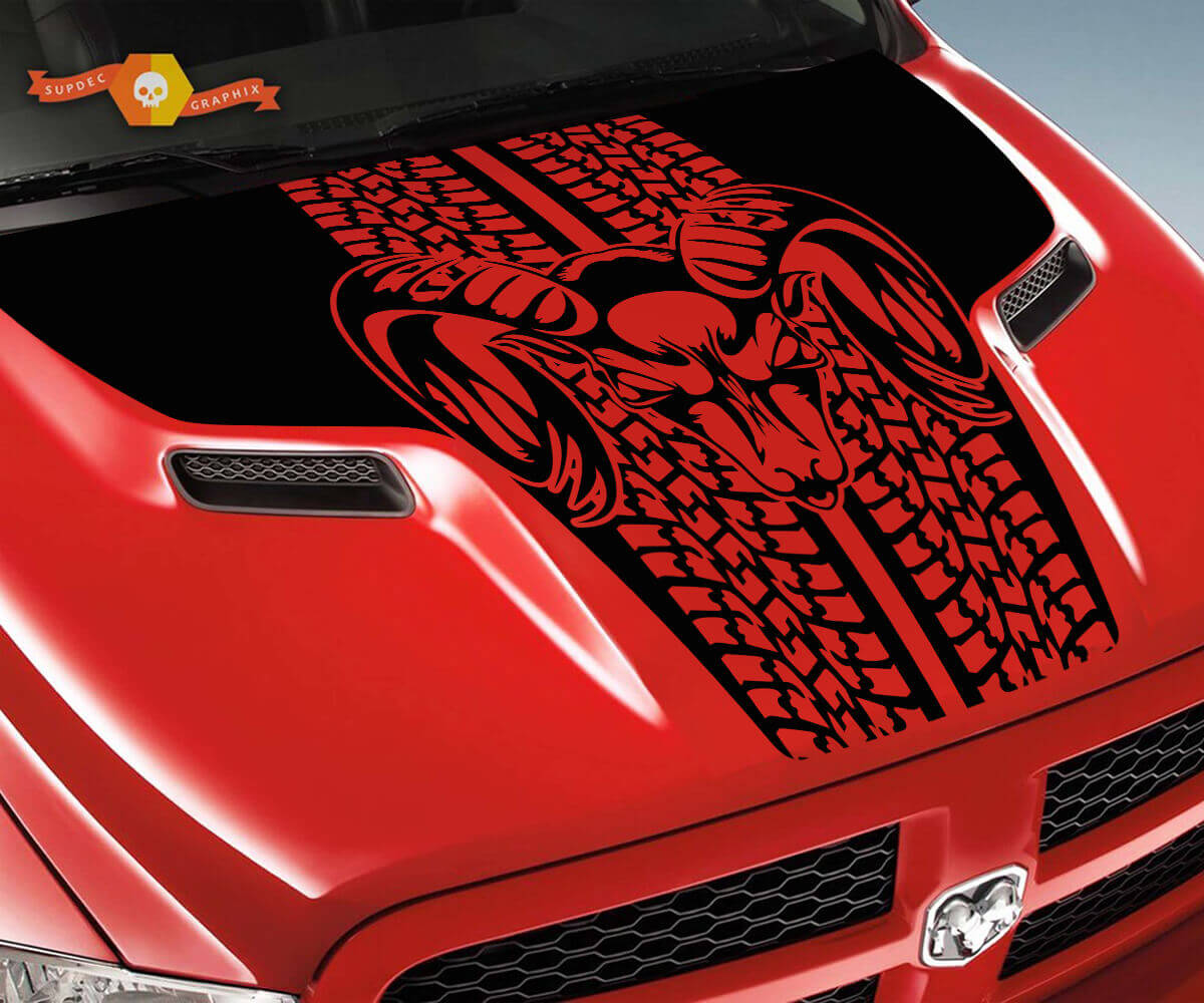 Dodge Ram Tire Tracks Rebel Hood Logo Truck Vinilo Pegatina Calcomanía Gráfica Pick Up Pickup #2
