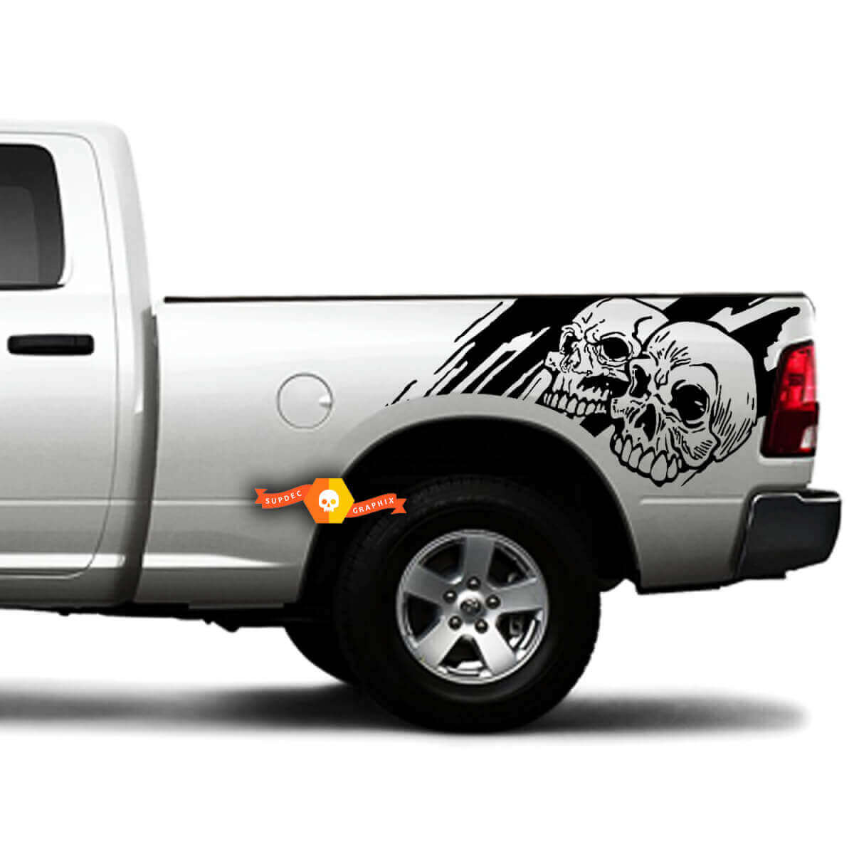 Adhesivo Vinilo Gráfico Dos Calaveras Para Lado Trasero Para Camionetas Dodge Toyota Jeep Nissan