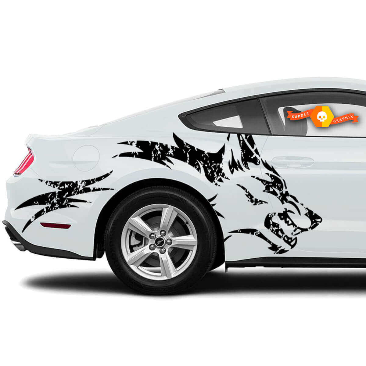 Calcomanía de vinilo gráfica Wolf para ventana trasera lateral para Musclecar Mustang