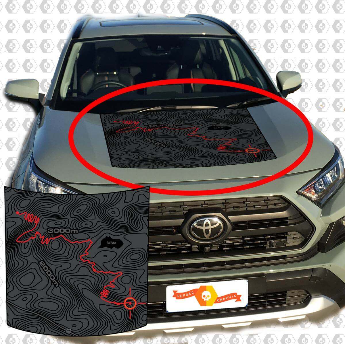Vinilo adhesivo de blackout para capó con mapa topográfico para Toyota RAV4 2019