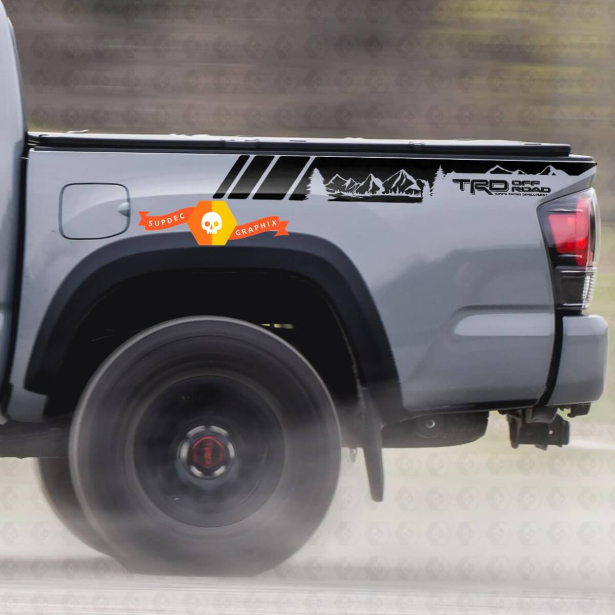Calcomanía de vinilo con franjas de montañas TRD Off Road para la cabecera de Toyota Tacoma