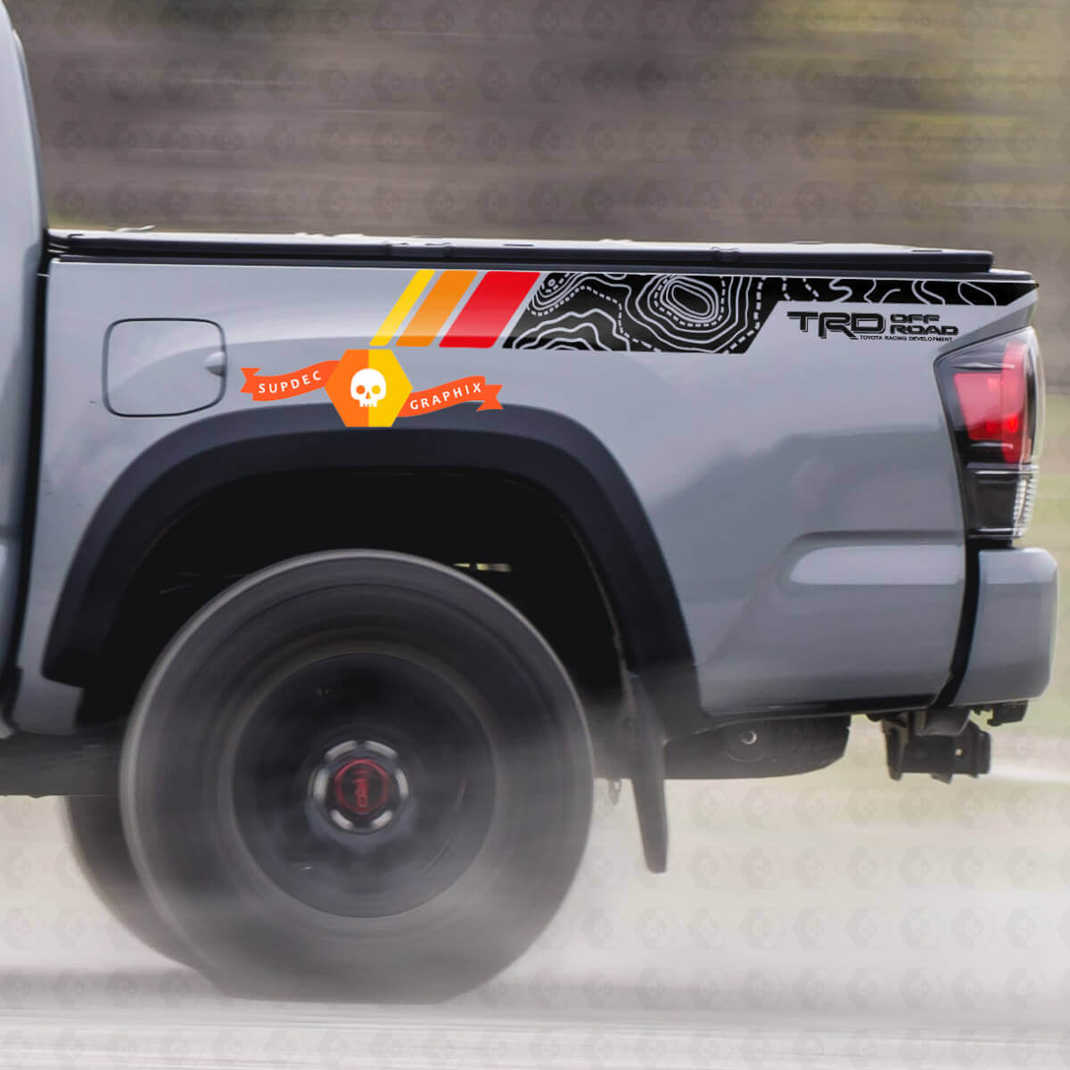 Pegatinas de Vinilo para Lado Trasero Estilo Vintage de Mapa Topográfico para Toyota Tacoma 2005–2020