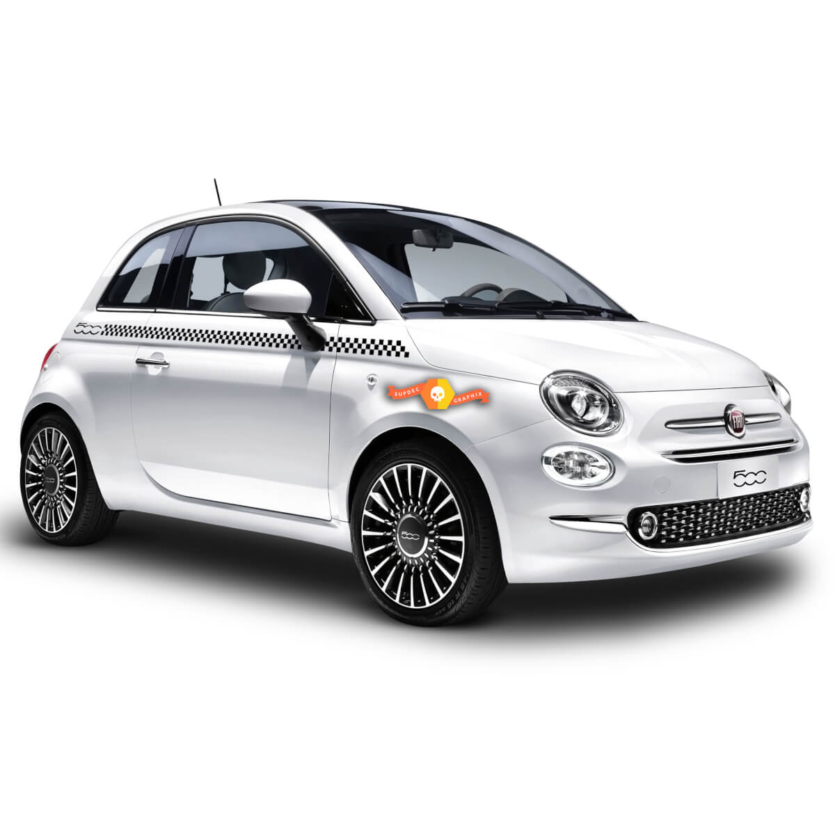 Calcomanías laterales para carrocería a cuadros, calcomanías con rayas gráficas que se adaptan a CUALQUIER Fiat 500 Abarth
