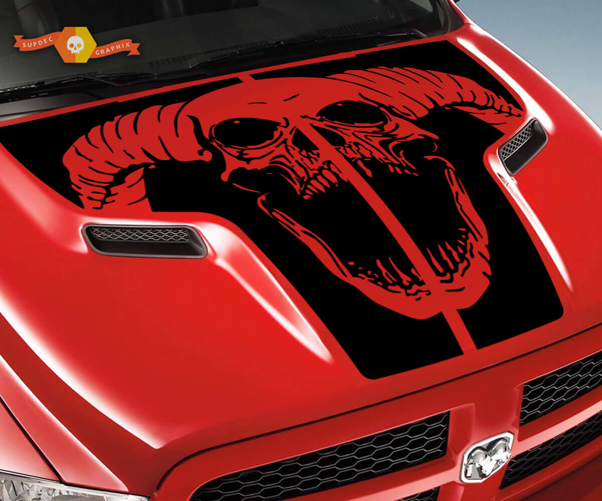 Calcomanía de vinilo gráfica de capó con calavera de carnero para Dodge Ram 1500 2500 2010-2018