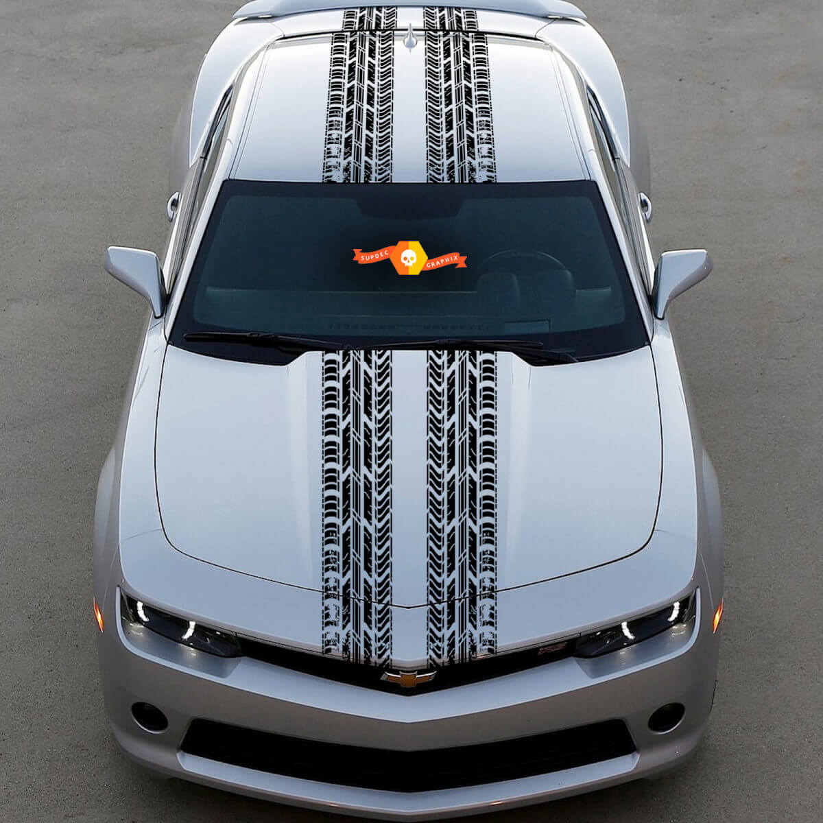 Calcomanía de vinilo de rayas de huellas de neumáticos dobles para capó, techo y maletero para Chevy Dodge Mustang