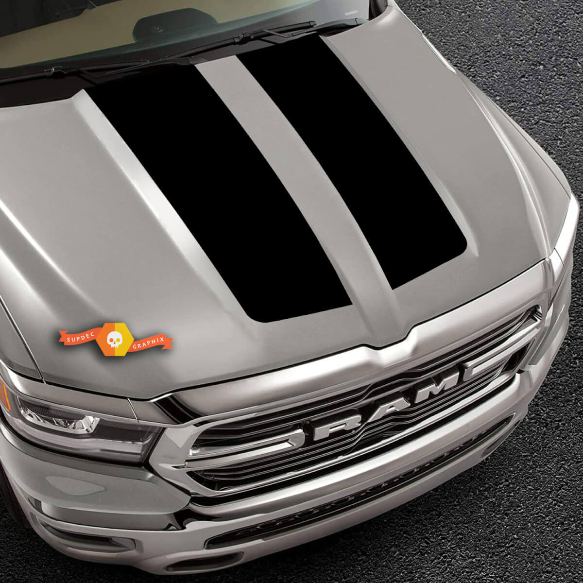 Kit de calcomanías de vinilo con franjas negras gemelas para capó para Dodge Ram 1500 2019-2020