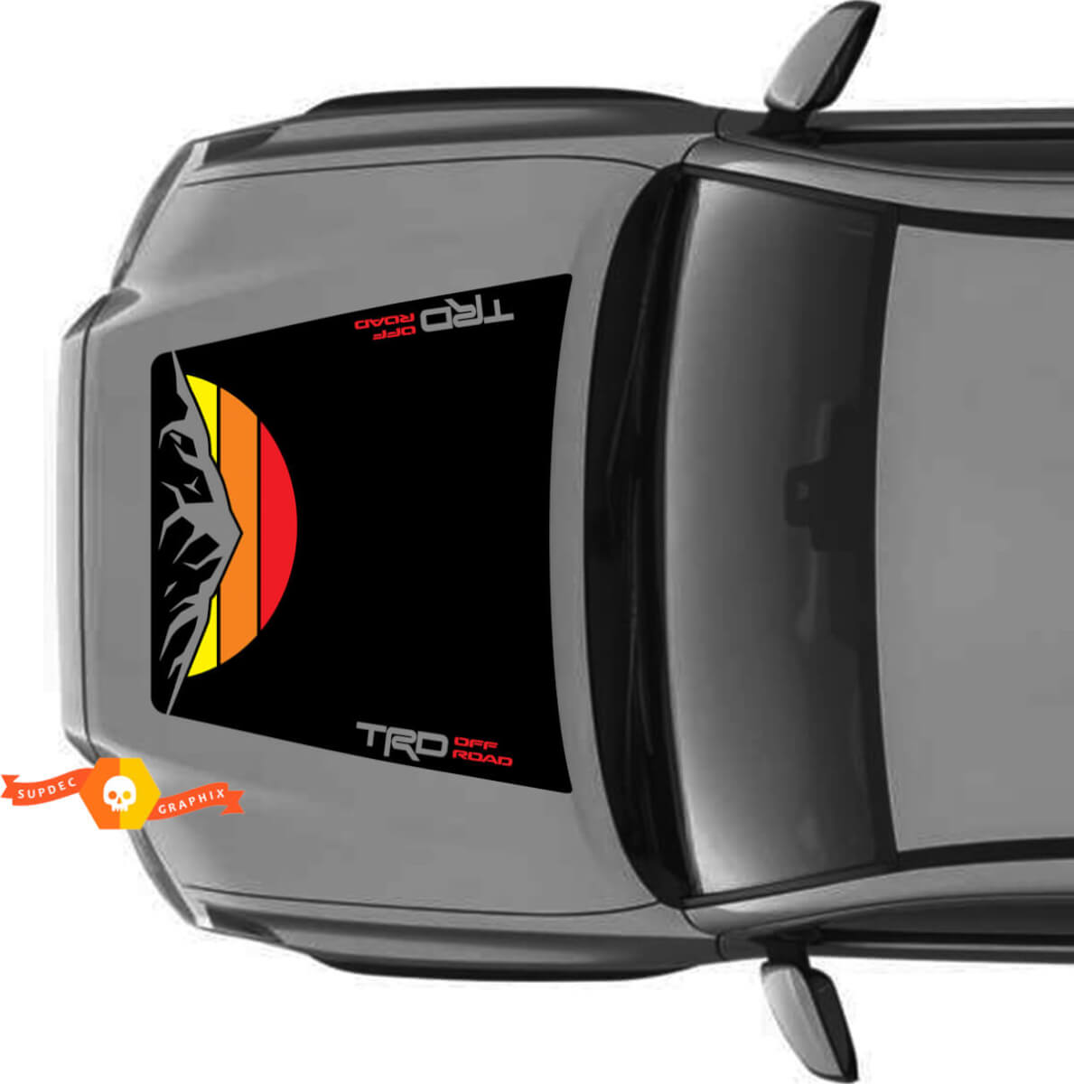 Muy enorme TRD Off Road Vintage Sunset Retro Old Style ¡NINGUNA CUCHARA! Calcomanías de vinilo para capó de montañas para modelos Toyota Tacoma 2016 - 2021
