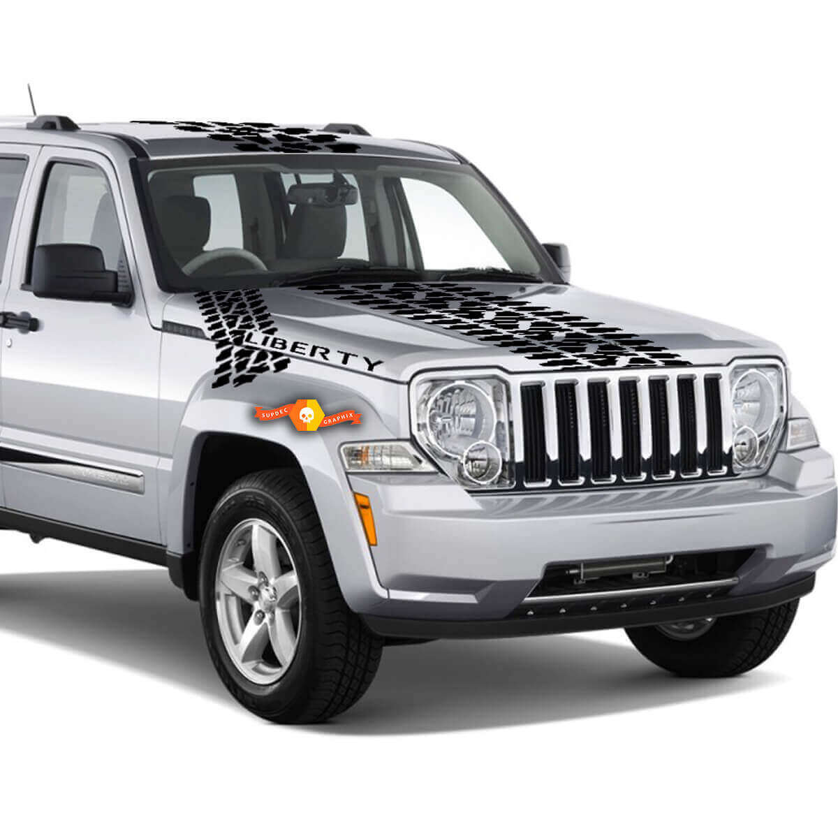 Capó de la banda de rodadura del neumático Calcomanías gráficas de vinilo para el techo del maletero del coche para Jeep Liberty
