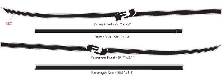 Las rayas para Toyota FJ Cruiser son compatibles con los años 2009, 2010, 2011 y 2012.
