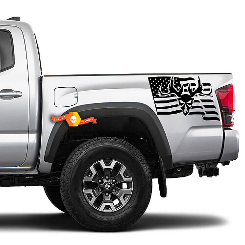 2 EE. UU. bandera cráneo cuerno caza 4x4 Toyota Racing Tacoma calcomanía vinilo pegatina

