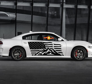 2 Side Dodge Charger EE. UU. Bandera Montañas Puerta Lateral Calcomanías de vinilo Gráficos Pegatina
