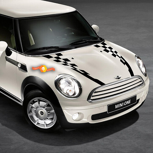Calcomanías de vinilo de rayas a cuadros de carreras para capó Mini Cooper 2007-2021