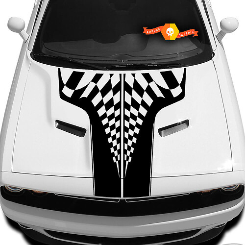 Calcomanía de Vinilo para Capó con Diseño de Bandera a Cuadros para Dodge Challenger
