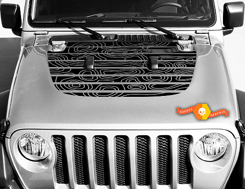 Jeep Hood Vinilo Calavera Blackout Topográfico Mapa Calcomanía Pegatina Wrangler
