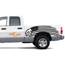 Par Dodge TRX 2021+ Puerta Cama Bandera de EE. UU. Hellcat raya lateral Grunge Truck Vinilo Adhesivo Calcomanía Gráfico
 2