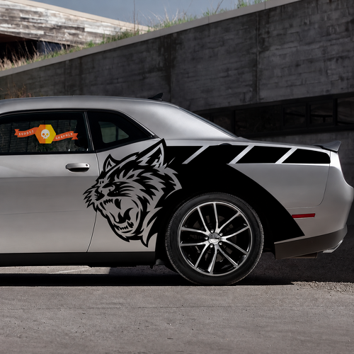 Par de franjas laterales Billboard de vinilo con cabeza de felino personalizada para Dodge Challenger SRT, Hellcat