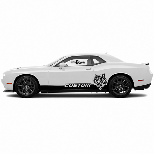Par de franjas de talonera de vinilo con cabeza de felino personalizada para Dodge Challenger SRT, Hellcat