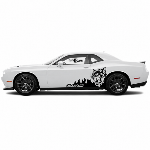 Par de pegatinas laterales de vinilo con llamas y cabeza de felino personalizada para Dodge Challenger SRT, Hellcat