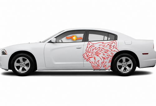 Par de adhesivos de vinilo con contorno rojo en forma de cabeza de gato personalizada para guardabarros lateral trasero de Dodge Charger