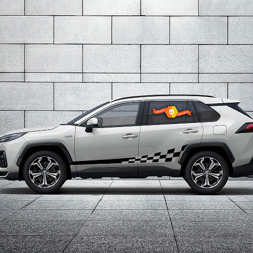 Pegatina de vinilo lateral con franjas estilo bandera a cuadros para Toyota RAV4 2019-2025