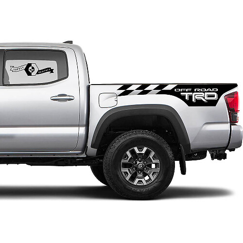 Calcomanías de vinilo a modo bandera a cuadros estilo TRD para los laterales de cama de Toyota Tacoma Tundra Off Road