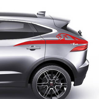 Etiqueta adhesiva con gráficos de rayas y logotipo lateral trasero de Jaguar E-Pace
