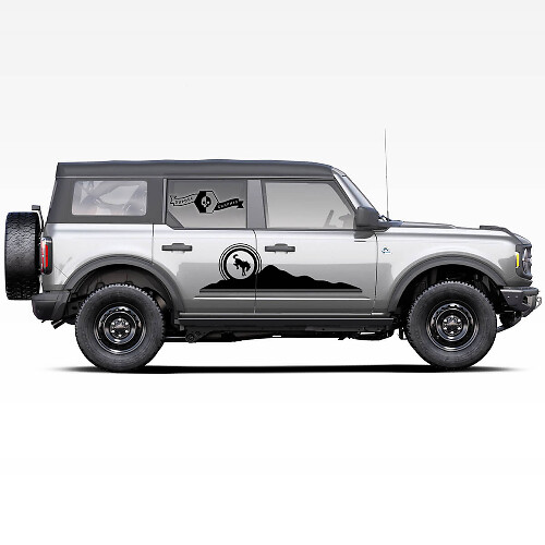 Par de calcomanías laterales con el logotipo de la montaña, el caballo bronco y el potro para Ford Bronco 2021.
