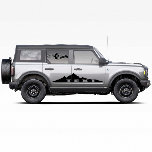 Juego de Pegatinas de Franjas Laterales con Logo de Montaña y Texto Personalizado para Puerta para Musclecar caballo
