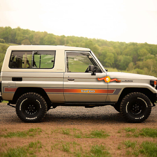 1989 Toyota Land Cruiser Calcomanías de rayas laterales retro vintage para panel de roca
